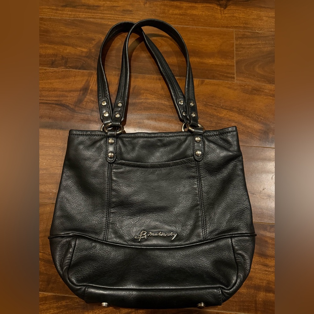 b. makowsky Black Leather Tote Bag
